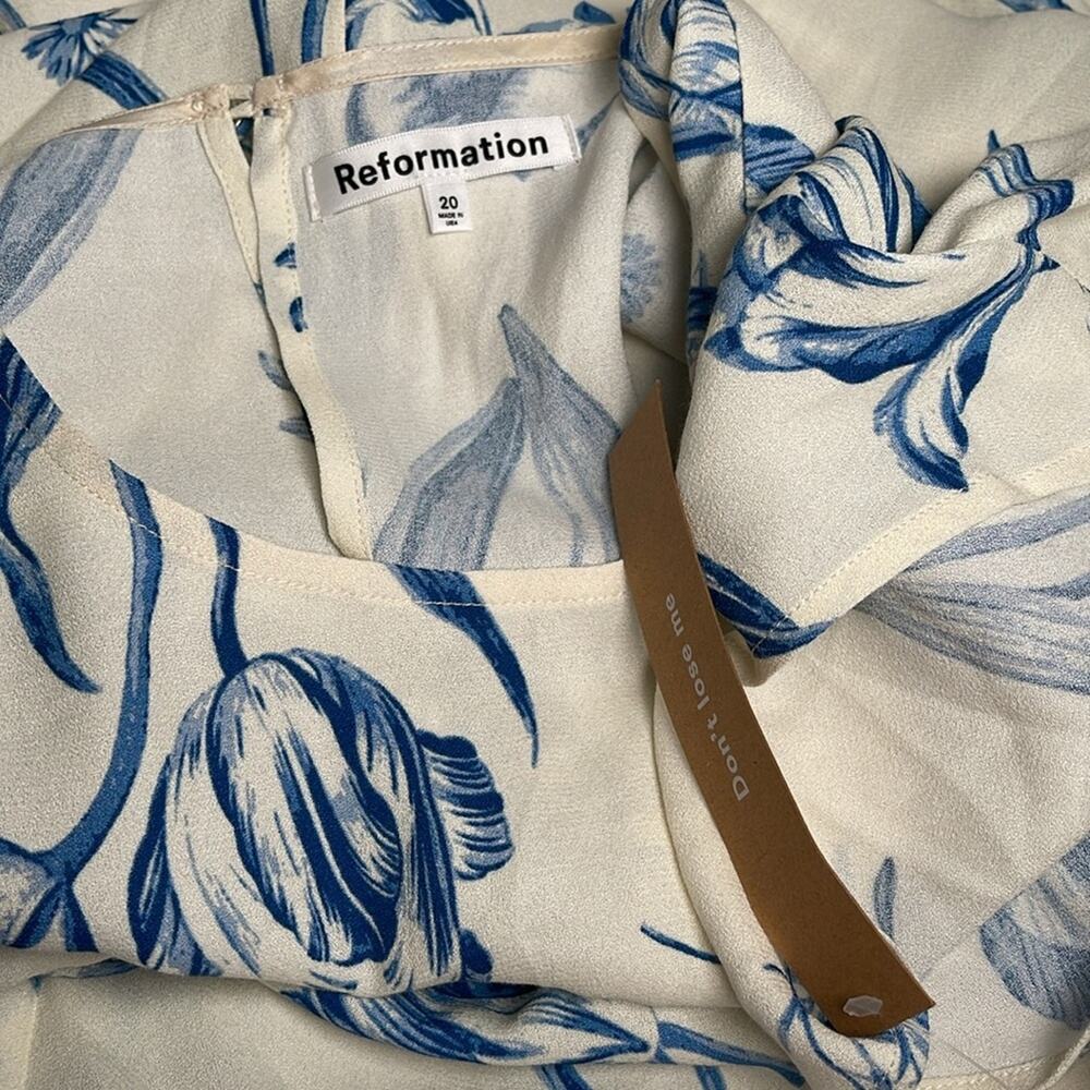 REFORMATION Frasier Floral Lisse Cap Sleeve Button Front Ruched Midi Dress Sz 20 - Picture 8 of 9